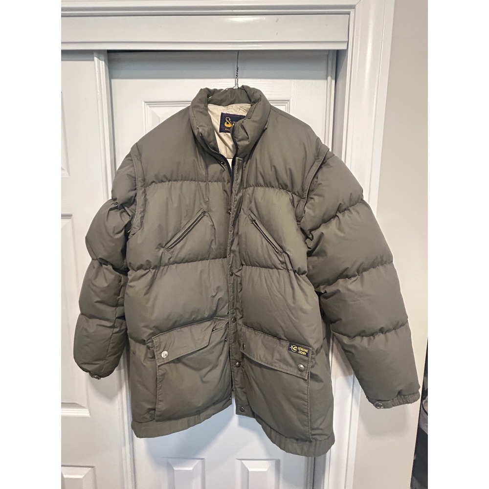 Swan Genuine Down Puffer Jacket Mens XL Khaki Winter Coat Removable Vest Vintage